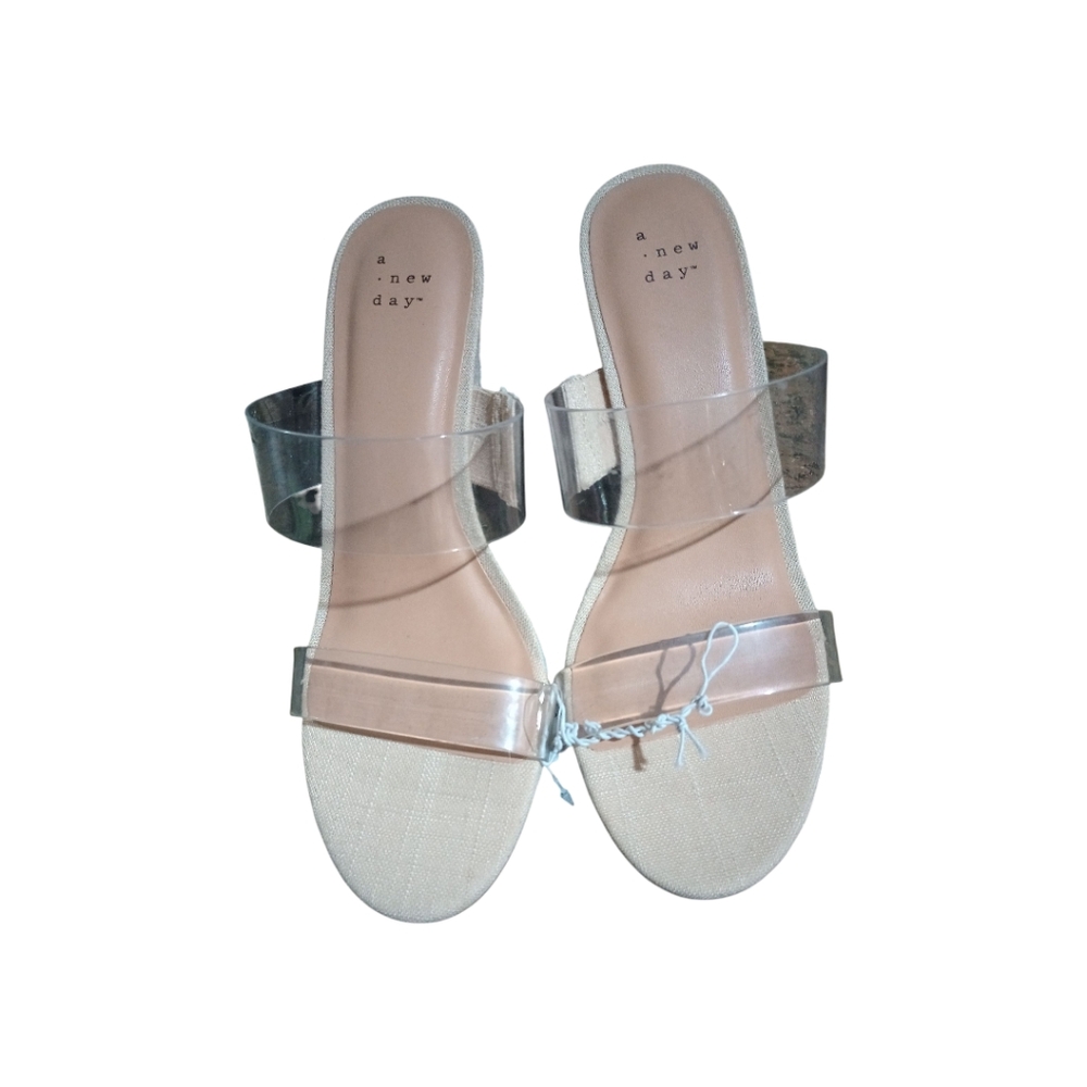 A New Day Women's Clear and Beige Wedge Sandals, Size 8.5, NWT